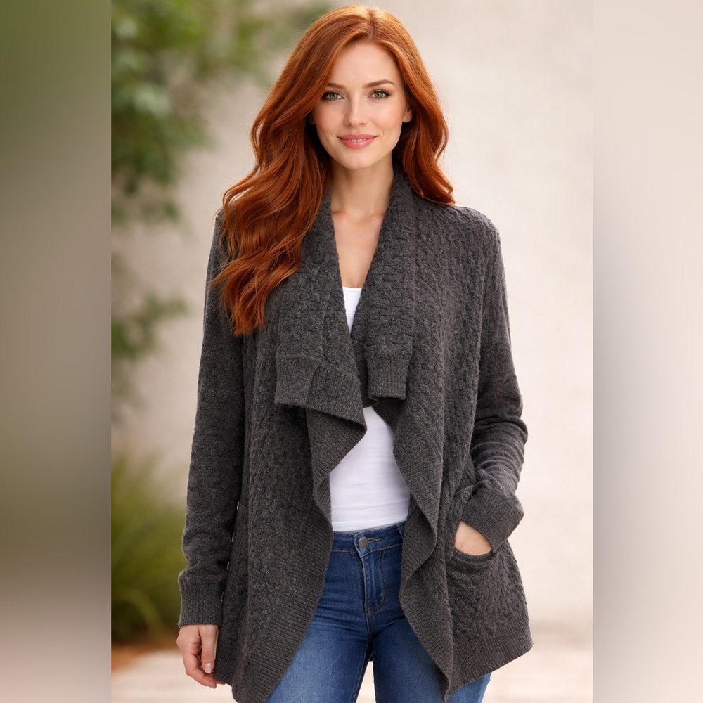 Vince Cashmere Blend Open Cardigan Sweater Gray Size L Cozy Luxe